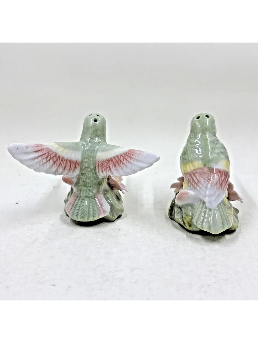HUMMINGBIRD & FLOWERS Pastel Colored Porcelain Salt & Pepper Shaker Set 2.75